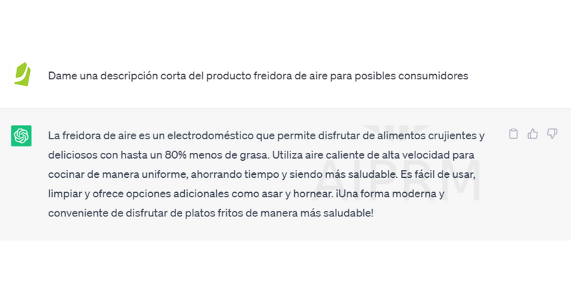 Ejemplo descripción de producto ChatGPT