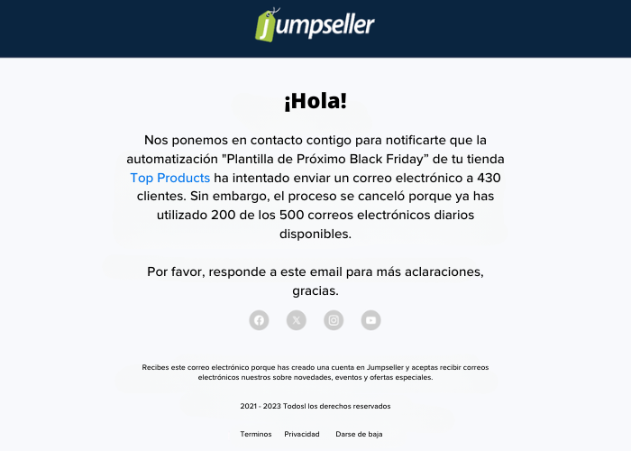 Email de límite de automatizaciones