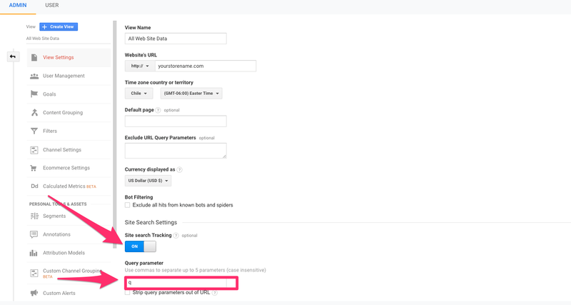 google analytics site search tracking