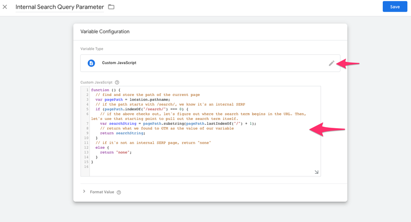 google tag-manager setting-up search variable
