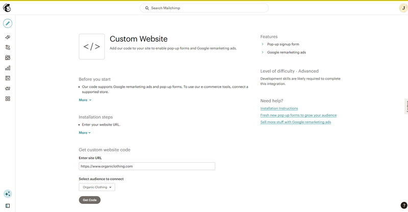Custom website code