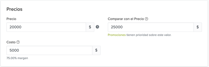 Screenshot of product listing interface with input fields for selling price and Compare At Price