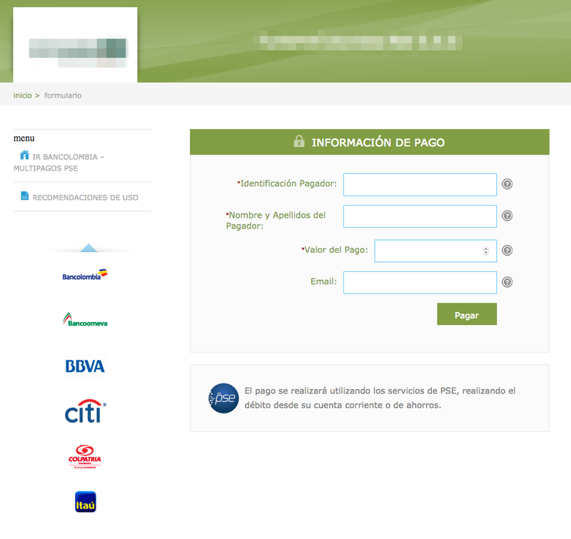 Interfaz de pago portal PSE