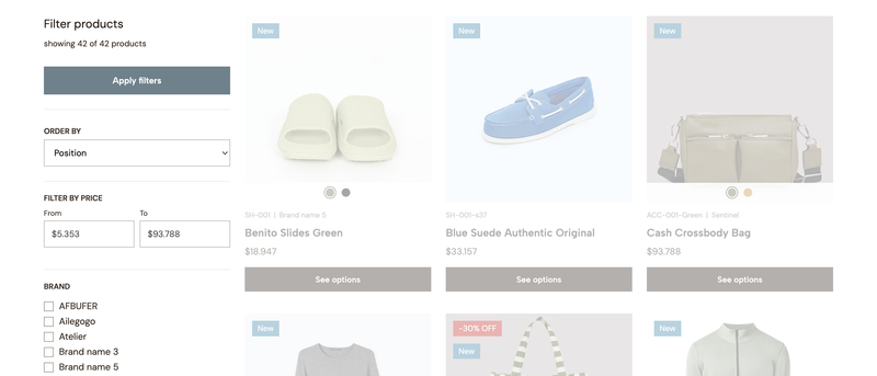 Sección Filtros del tema